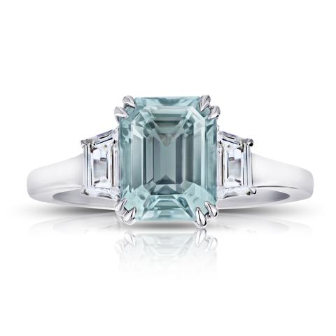 Platinum Aquamarine Ring Paired With Trapezoid Side Diamonds