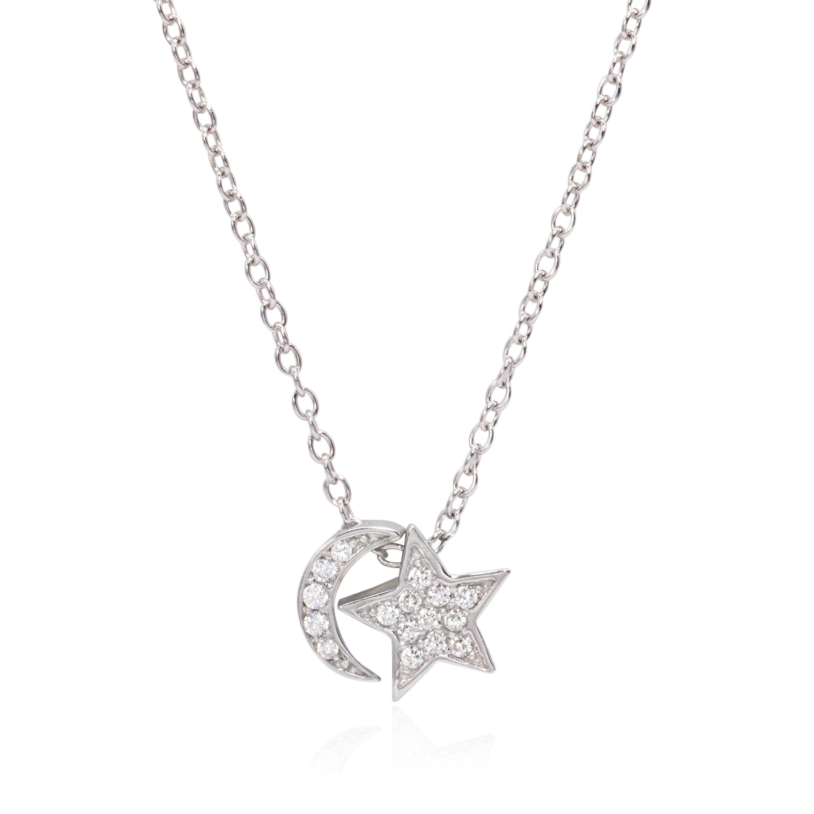 Star and Moon Pave Necklace
