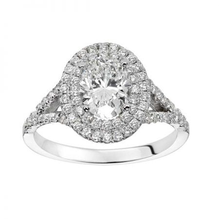 Oval Double Halo Split Band Platinum Engagement Ring