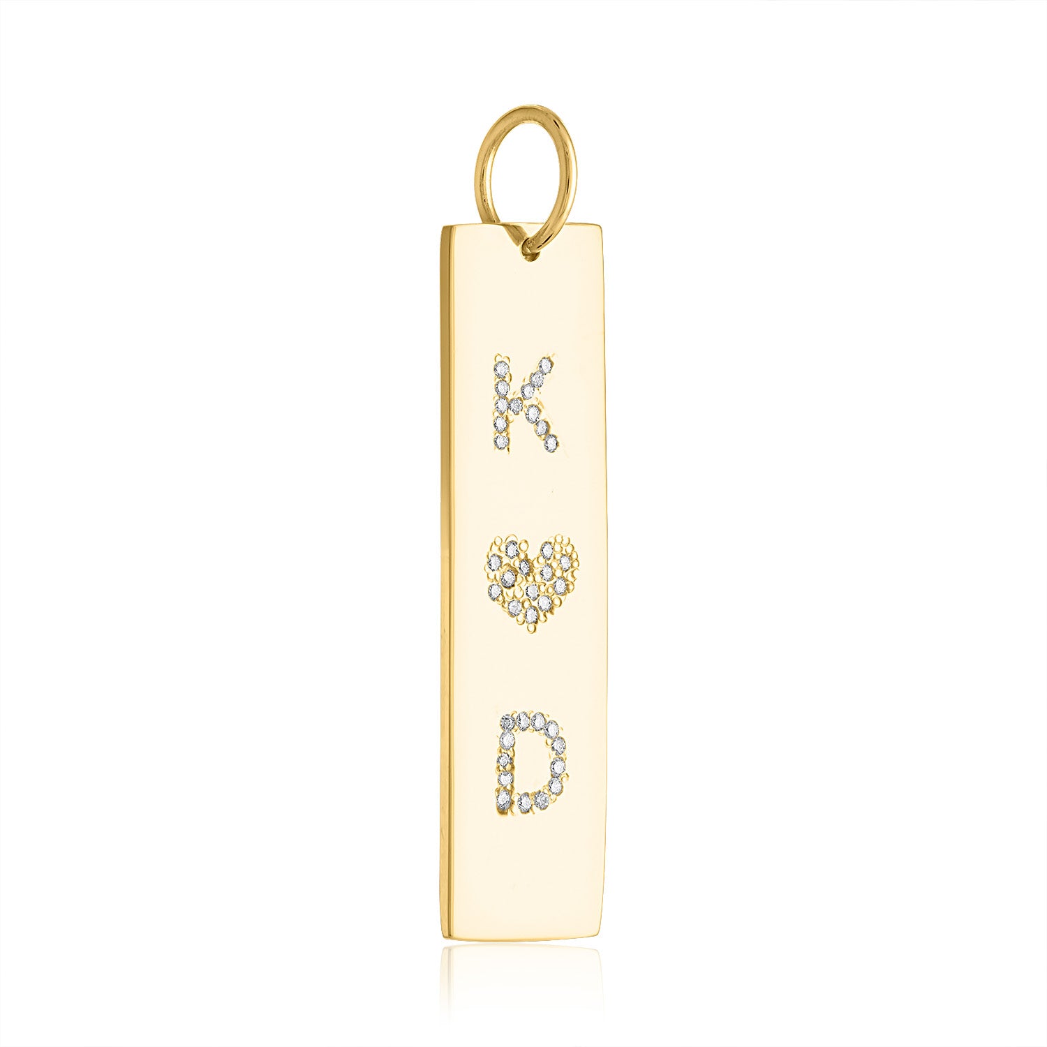 Dog Tag Charm with Pave Diamond Initials & Heart