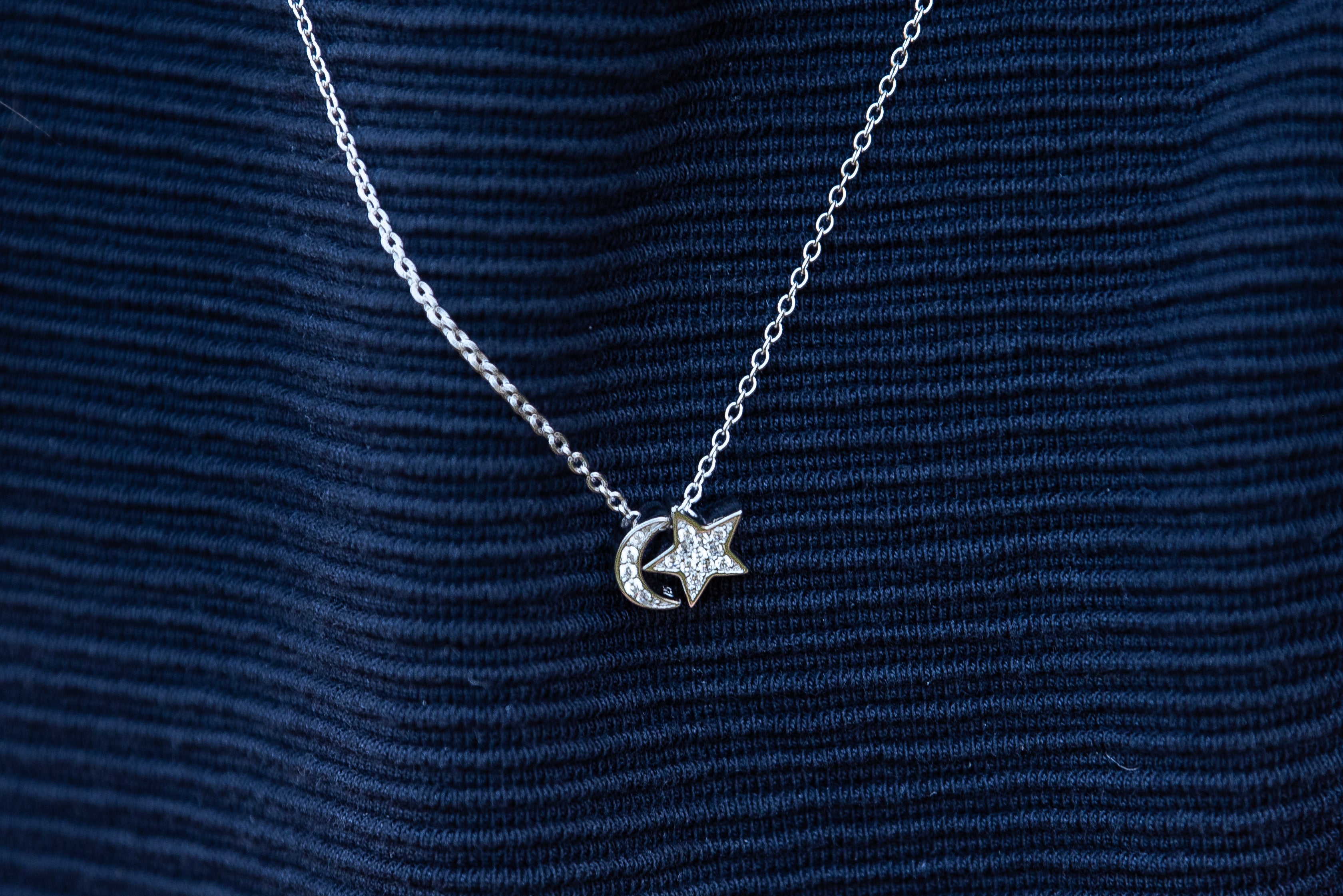 Star and Moon Pave Necklace