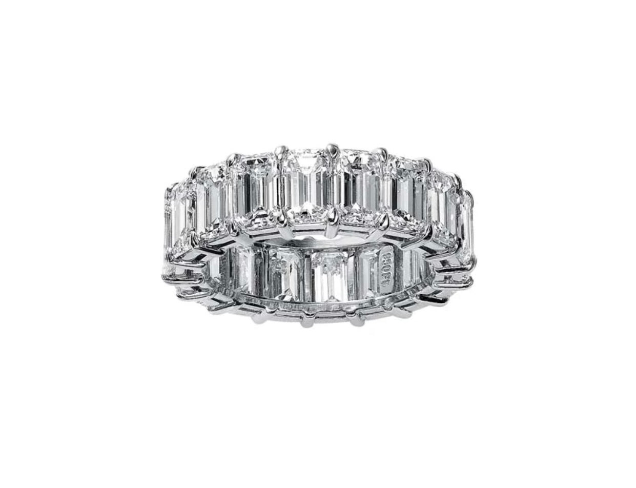 Platinum Prong-Set Emerald Cut Diamonds Wedding Band