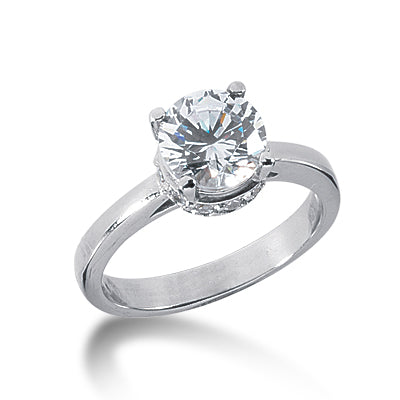 Diamond Solitaire Engagement Ring in Four Prong Platinum Setting with Pavee basket