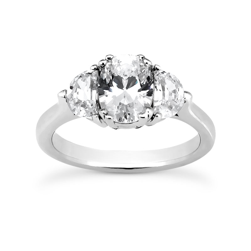 Oval Engagement Ring with Half Moon Diamonds