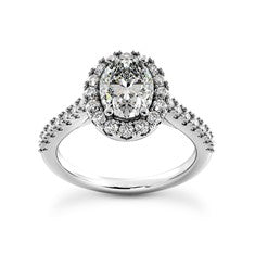 Oval Diamond Engagement Ring with Micro Pave Diamond Halo and Band