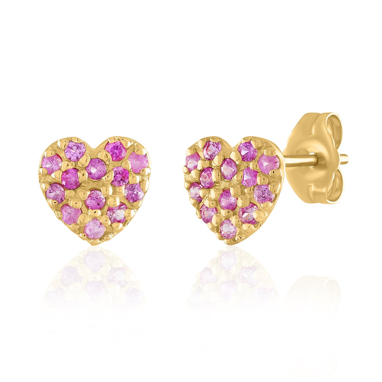 Gold and Pink Sapphire heart Studs