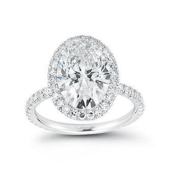 Oval Diamond Engagement Ring with Micro Pave Diamond Halo and Band