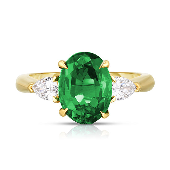 Oval Tourmaline Ring with diamond Pear Side stones