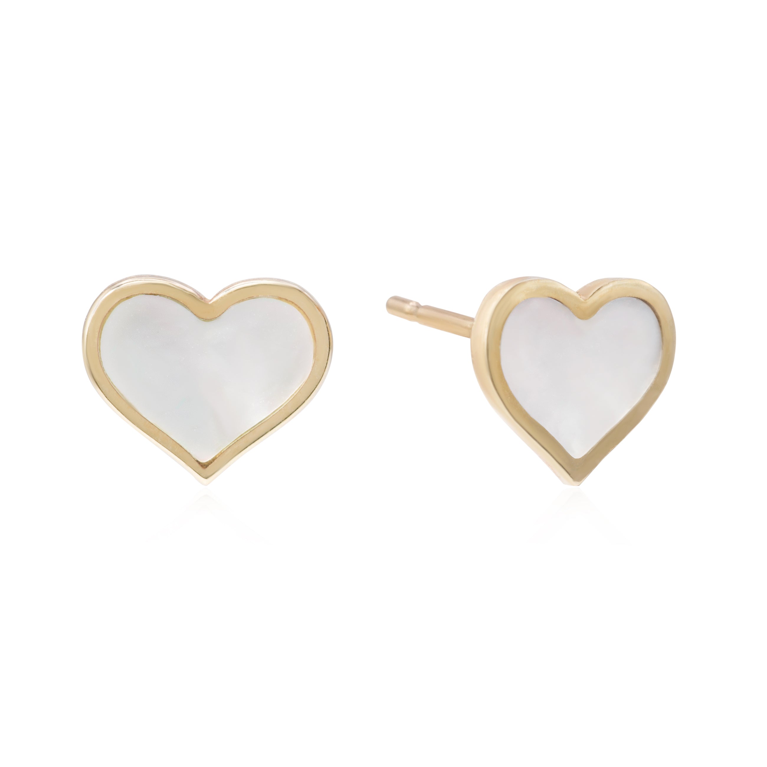Mother of Pearl Inlay Heart 14K Gold Studs