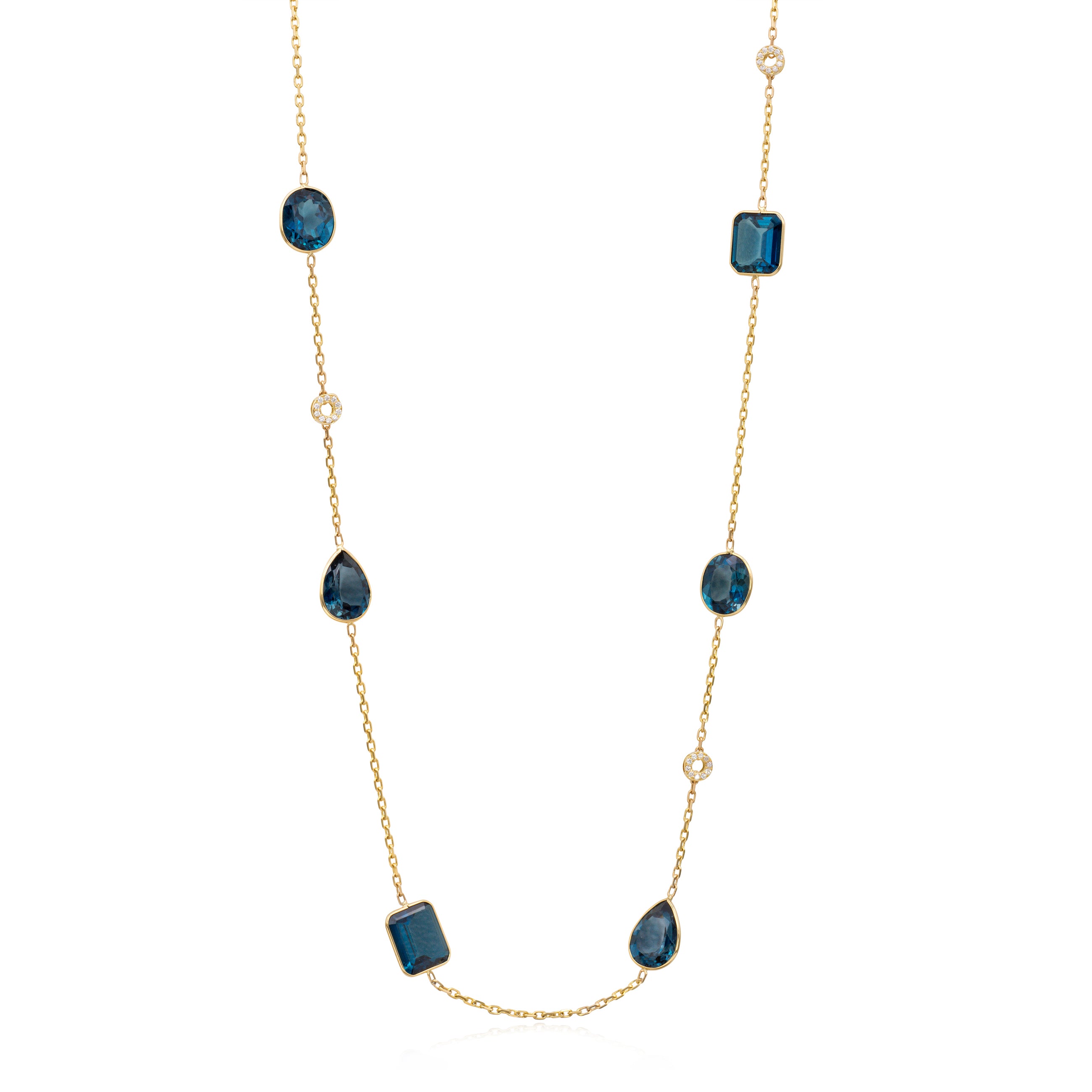 London Blue topaz Necklace with diamond rondelles