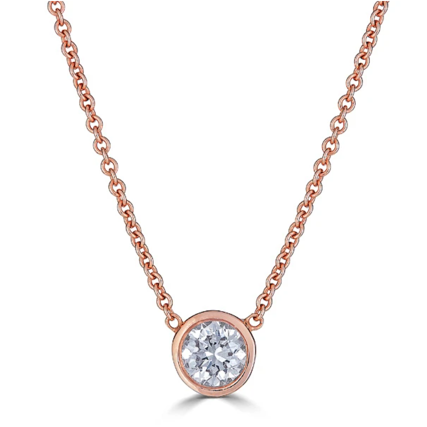 Diamond Solitaire Bezel Set Pendant Necklace