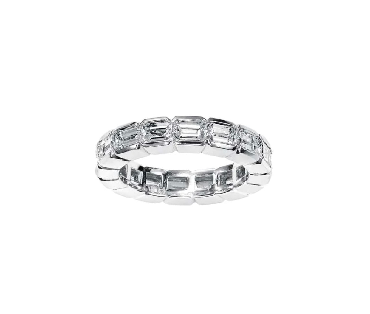 Sideways Diamond Emerald Cut Bezel Wedding Band
